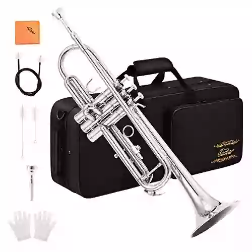 astar Bb Standard Trumpet Set for Beginner, Brass Student Trumpet Instrument with Hard Case, Cleaning Kit, 7C Mouthpiece and Gloves, ETR-380N, Silver