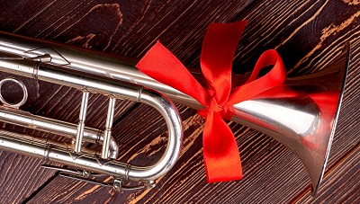 Silver Plated Trumpet with a red Bow